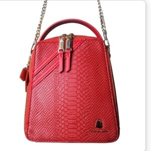 TOTE & CARRY | Red Snakeskin Embossed Leather Shoulder Bag
